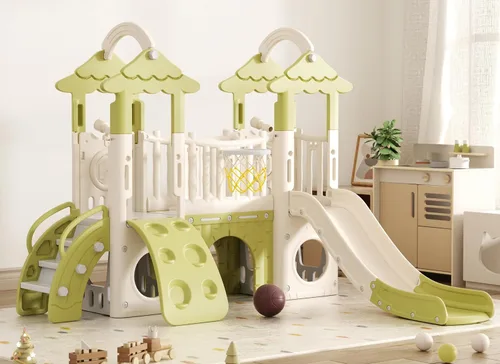 Miniatura 8 de XJD Tobogán 9 en 1 para niños pequeños, tobogán de selva con aro de baloncesto, túnel y espacio de almacenamiento, interior y exterior para niños