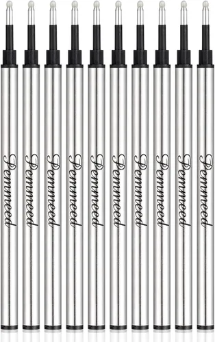 Recambios de tinta de gel alemana de escritura suave, compatible con Parker Waterman, de metal, tamaño estándar, tinta negra, paquete de 10 unidades