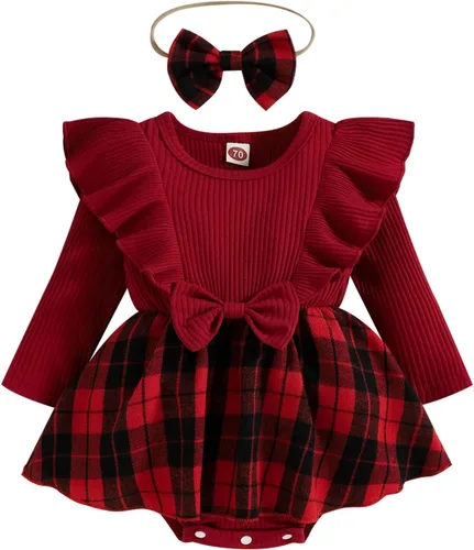 FYBITBO Vestido de Navidad para bebé niña, terciopelo verde, manga larga, tutú, mameluco, vestido de fiesta, traje de Navidad
