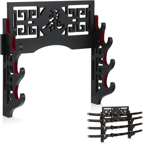 Miniatura 9 de Barydat Soporte de pared para katana, soporte para espada samurái, soporte para colgar espada japonesa Wakizashi, colección de pasatiempos