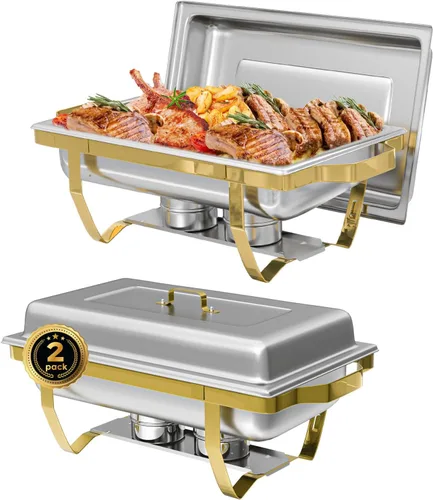 IMACONE Juegos de Recipientes Calentadores de Buffet (Chafing Dish) de 2 Piezas, 8 Cuartos de Galón de Acero Inoxidable Rectangulares Chafers y