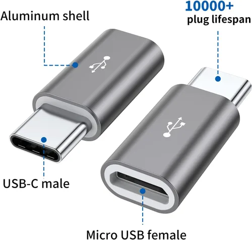 Miniatura 2 de QianLink Adaptador micro USB a USB C, paquete de 8 adaptadores USB tipo C de aluminio compatibles con Samsung Galaxy S10 S9 S8 Plus Note 9 8, LG V40