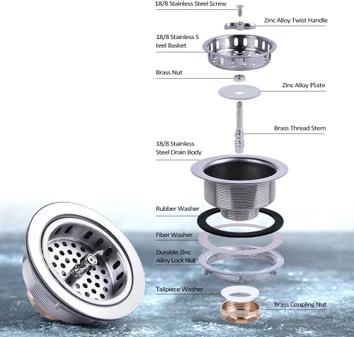 Miniatura 3 de 304 acero inoxidable fregadero de cocina Twist Lock cesta drenaje montaje w/latón tuercas - VARNAHOME