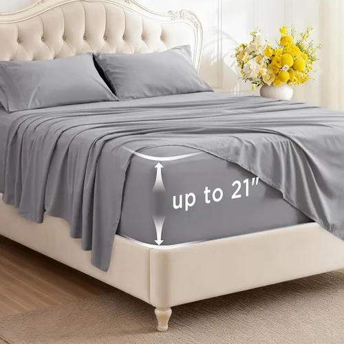 Miniatura 30 de Bedsure Juego de Sábanas King de Bolsillo Profundo - Se Adapta a Colchones de Hasta 21 Pulgadas de Grosor - 4 Piezas Sábanas de Cama GentleSoft