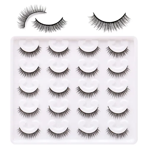 Pestañas cortas de aspecto natural 6D, pestañas de visón finas, 10 pares, 100% hechas a mano, pestañas postizas reutilizables (cortas, natural_10