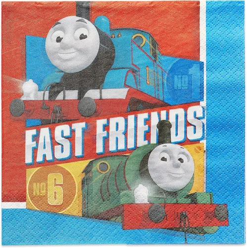 Servilletas multicolor de Thomas All Aboard (6.5 x 6.5 pulgadas), paquete de 16, calidad premium y diseño llamativo, perfectas para fiestas