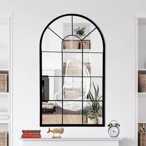 Miniatura 10 de HQiJun Espejo de Pared Ventana Espejos Decorativos Arqueados Estilo Granja para Sala de Estar Dormitorio Entrada Baño Tocador (Negro, 47" x 17" x 1")