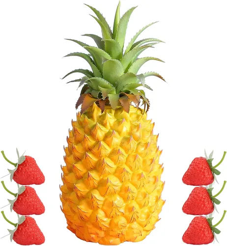 Joeabor Piña artificial, piña falsa con diseño realista realista, piña sintética realista, piña de plástico para centro de mesa y decoración de