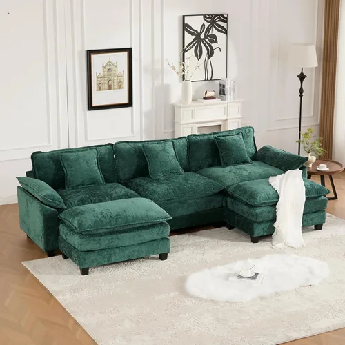 Miniatura 31 de Sofá modular negro de 111.5 pulgadas, sofás seccionales grandes de 3 plazas para sala de estar, sofá nube de tela de felpilla de gran