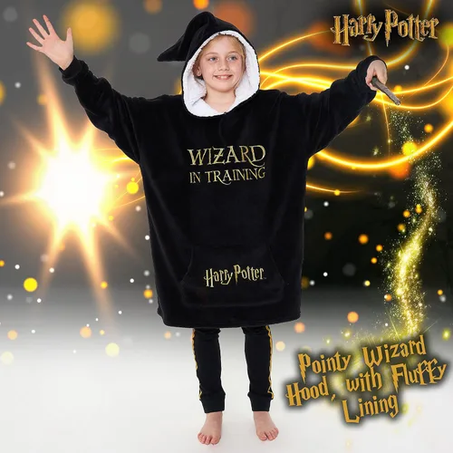Miniatura 4 de Regalos de Harry Potter para niños, adolescentes, niñas, niños y varones, manta con capucha de mago, manta con capucha de forro polar de gran Negro