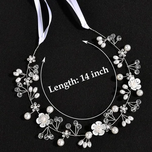 Miniatura 6 de Accesorios para el cabello de boda, diadema para niña de las flores, diadema de princesa con perlas para niñas, novias y mujeres (plateado)