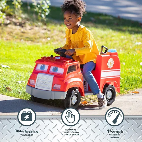 Miniatura 4 de Kid Trax Real Rigs - Camión de bomberos interactivo para niños de 1.5 a 4 años, batería y cargador de 6 voltios, efectos de sonido, rojo, grande