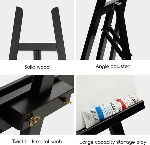 Miniatura 4 de MEEDEN Soporte de caballete de exhibición para cartel: soportes de madera ajustables para pintar, un caballete de arte para lienzo de hasta 60 Negro
