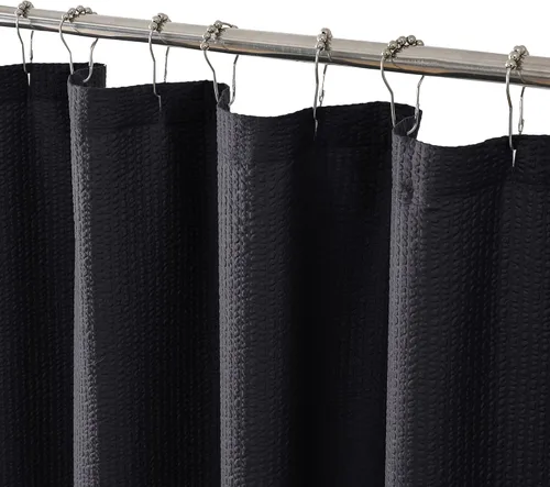 Miniatura 7 de OVZME Cortina de Ducha de Tela Berry Black - Cortina de Baño de Tela Suave de Calidad Gruesa de Hotel con Relieve 3D, Material Texturizado Repelente