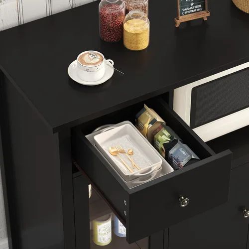 Miniatura 6 de HORSTORS Armario para microondas, armario de almacenamiento de cocina con 3 puertas y 1 cajón, aparador de buffet con estantes ajustables, soporte