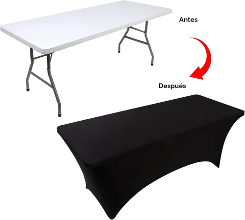 Miniatura 3 de BDDC Mantel para mesas de 6 pies, paquete de 2 manteles elásticos rectangulares de 6 pies color negro, lavables y resistentes a las arrugas