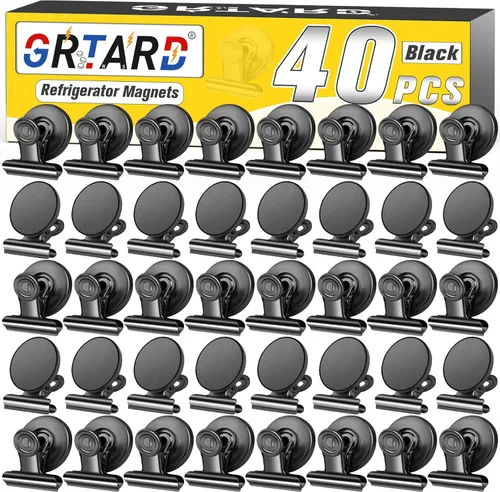 Miniatura 37 de Grtard Paquete de 12 clips magnéticos, imanes de nevera, clips magnéticos fuertes resistentes, clip magnético para pizarra blanca para oficina, Negro