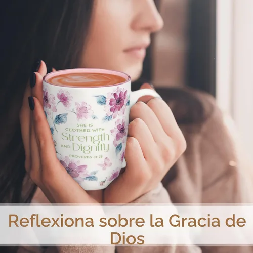Miniatura 4 de Christian Art Gifts Taza inspiradora de cerámica para café y té para mujeres: Fuerza y Dignidad Versículo Bíblico Alentador de Proverbios, vajilla