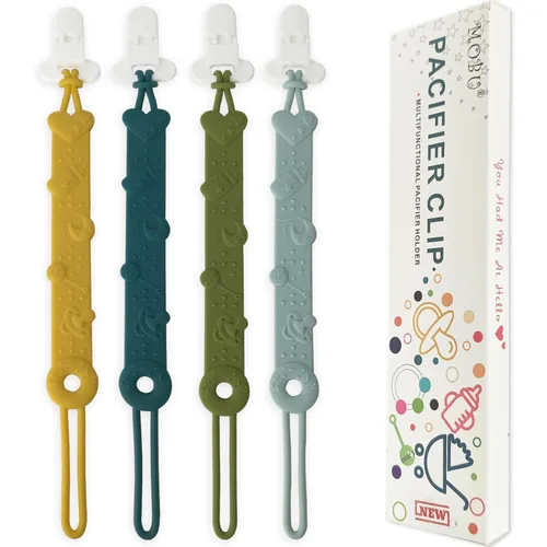 Miniatura 7 de Clip MOBU - Paquete de 4 clips de silicona para chupete para bebé, niño, niña, recién nacido, artículos esenciales de una pieza, soporte universal
