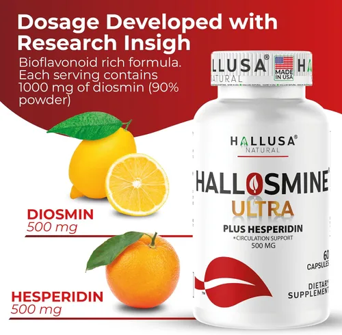 Miniatura 5 de Hallosmine Ultra Diosmin 500mg Hesperidin 150mg, 180 cápsulas + crema para piernas gratis 4 onzas Suplemento de circulación de piernas y apoyo