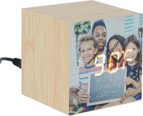 Miniatura 6 de Reloj despertador digital LED personalizado con foto grabada, pantalla de madera, humedad y temperatura, decoración moderna para dormitorio, hogar