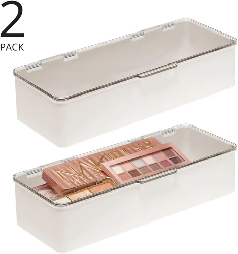 mDesign - Caja organizadora apilable de plástico para encimera de baño, 2 unidades