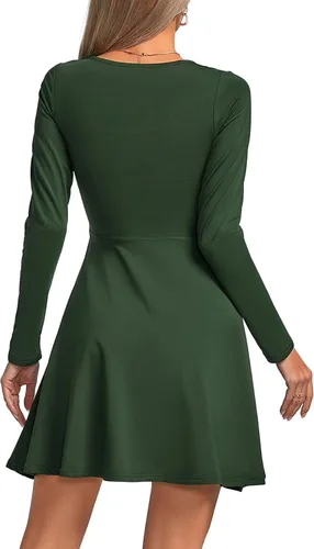 Miniatura 2 de Umenlele Vestido corto de manga larga con cuello redondo para mujer, estilo casual, fluido, con vuelo, corto