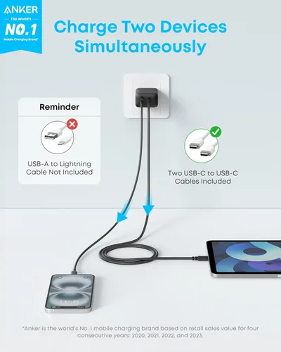Miniatura 2 de Anker - Cargador para iPhone 17/16, 2 unidades, 20 W, cargador USB C rápido, para iPhone 16/16 Pro Max/serie 15/iPad Pro y más