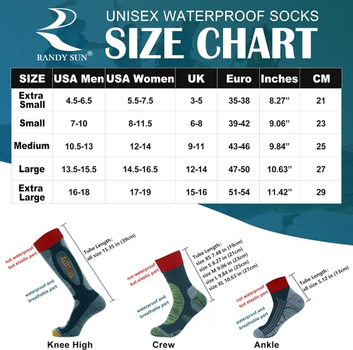 Miniatura 6 de RANDY SUN Calcetines impermeables de lana merino para senderismo, unisex, ligeros, transpirables, multideporte, 1 par