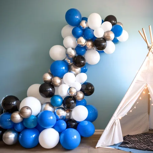 Miniatura 5 de Globos azules y negros, globos de graduación de 12 pulgadas, globo de látex de confeti azul oscuro, negro, blanco, plateado metálico, para niños