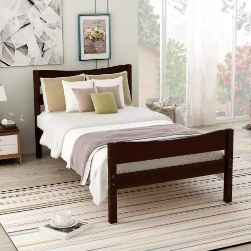 Miniatura 3 de anwickjeff Base de cama individual de madera moderna con cabecero, marco de cama de plataforma tamaño individual, camas individuales, cama