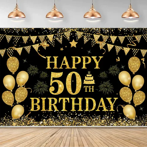 Miniatura 7 de Cartel de cumpleaños número 60, negro y dorado, 71 x 45 pulgadas, decoración de feliz cumpleaños 60 Oro negro 60
