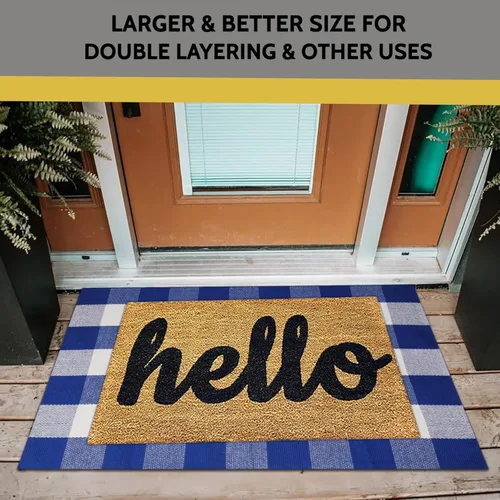 Miniatura 6 de SEEKSEE - Alfombra de algodón a cuadros de búfalo 27.5"x43" azul y blanco, alfombra lavable para felpudo, alfombras de interior y exterior
