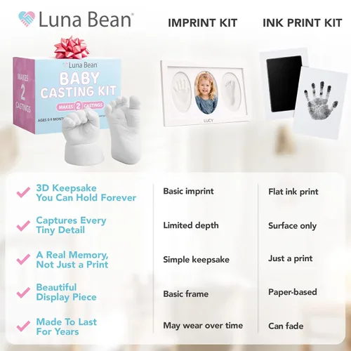 Miniatura 4 de Luna Bean Kit de fundición de huellas y moldes de mano para bebés (paquete de 2) regalos para la primera vez para mamá recién nacida, recuerdo