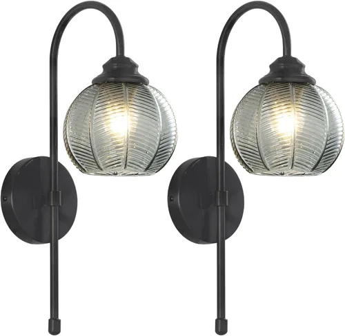 Miniatura 16 de KCO Lighting - Lámpara de pared vintage con globo de vidrio verde y brazo de latón cepillado - Aplique de globo grande, acabado dorado - Lámpara