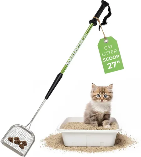 Miniatura 11 de Cuchara de arena para gatos Sand Dipper de metal – Cuchara de caca de gato con mango largo para caja de arena (41”), Cuchara de arena para gatos