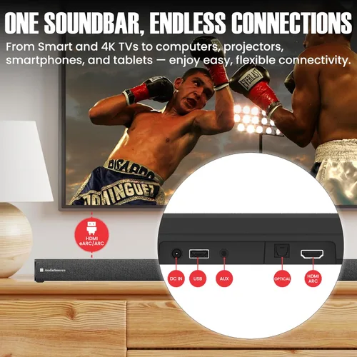 Miniatura 5 de Audiosource - Barra de sonido 2.1, subwoofer inalámbrico con Dolby Atmos, 120 W RMS y salida máxima de 240 W, diseño compacto, transmisión Bluetooth