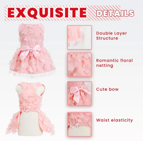 Miniatura 4 de Laifug Vestido de perro con estampado de cachorro, vestido de princesa para perro, ropa de fiesta linda (rosa, M)