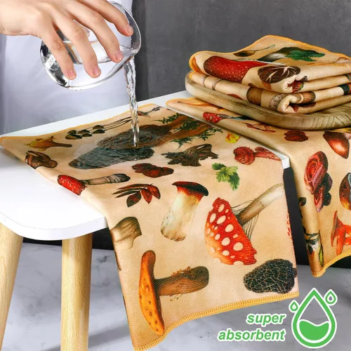 Miniatura 4 de Preboun Juego de 4 paños de cocina de hongos, 16 x 24 pulgadas, poliéster, color hongo, patrón geométrico, paño de cocina, toallas