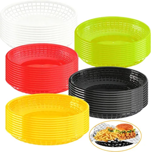 Miniatura 8 de Paquete de 50 cestas de plástico negro para alimentos de 9 x 5.7 pulgadas, ovaladas para freír comida rápida, cestas de plástico para perros