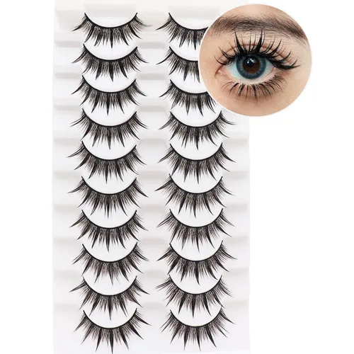 Miniatura 10 de Losha Pestañas postizas rusas rizadas DD a las que les gustan las extensiones de pestañas, paquete de 10 pares de pestañas postizas suaves (D03)