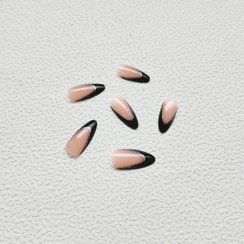 Miniatura 3 de Uñas postizas a presión con punta francesa, uñas postizas de almendra, cobertura completa, uñas artificiales brillantes, uñas acrílicas medianas