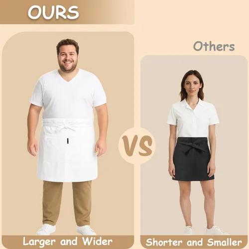 Miniatura 2 de Urby Delantales de cintura/medio para mujer con bolsillos talla grande delantal XL XXL o cintura W40+, mandiles para mujer para trabajo Blanco