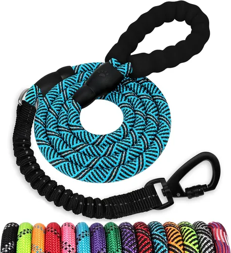Miniatura 16 de Correa de perro de cuerda de 3 pies: correa resistente con gancho giratorio bloqueable, hilos reflectantes, bungee y asa acolchada - Correa