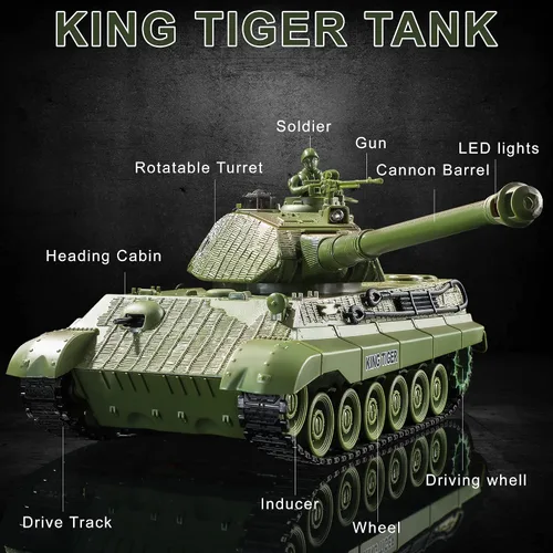 Miniatura 2 de Tanque RC, Tanque del Ejército Alemán King Tiger de la Segunda Guerra Mundial con Control Remoto, Juguetes de Tanques 1:28, Vehículos Militares RC