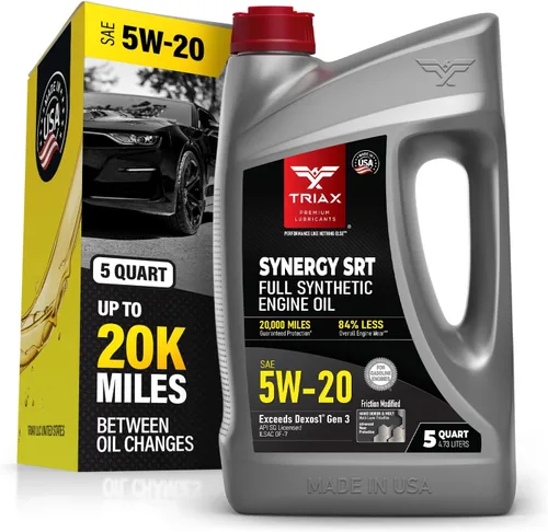 TRIAX Synergy SRT 5W-20 - Aceite de motor sintético completo, modificado por fricción - 20K millas, API SP con licencia, 3x protección contra el