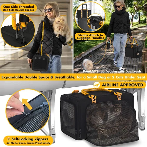 Miniatura 5 de PAWZIDEA Carriola doble para mascotas con 2 portamascotas desmontables, jaula portátil para perros para viajes en automóvil y porta gatos expandible