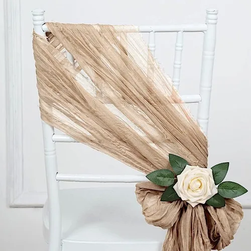 Miniatura 5 de 5 fajas de gasa beige para silla de algodón, para bodas, fiestas, eventos, recepción, catering, suministros de decoración para el hogar