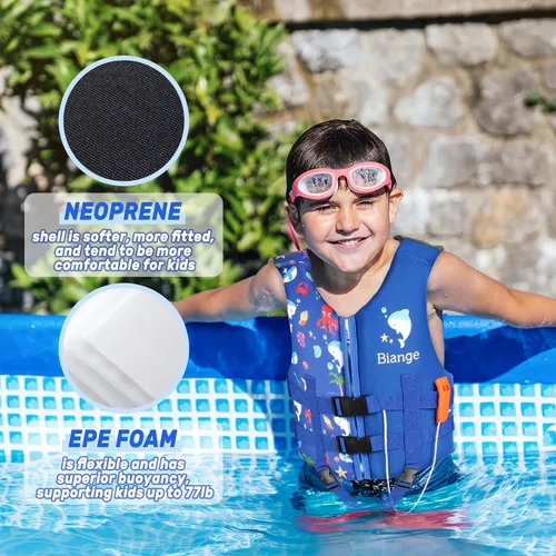 Miniatura 4 de Chaleco de natación para niños, chaqueta de natación para niños pequeños, flotadores para nadar con silbato de emergencia para niños y niñas de 1 a