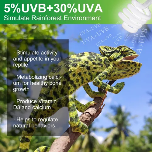 Miniatura 3 de Bombilla UVB para reptiles 5.0, 23 W UV espiral compacta lámpara de terrario fluorescente ideal para reptiles tropicales, dragón barbudo, cangrejo